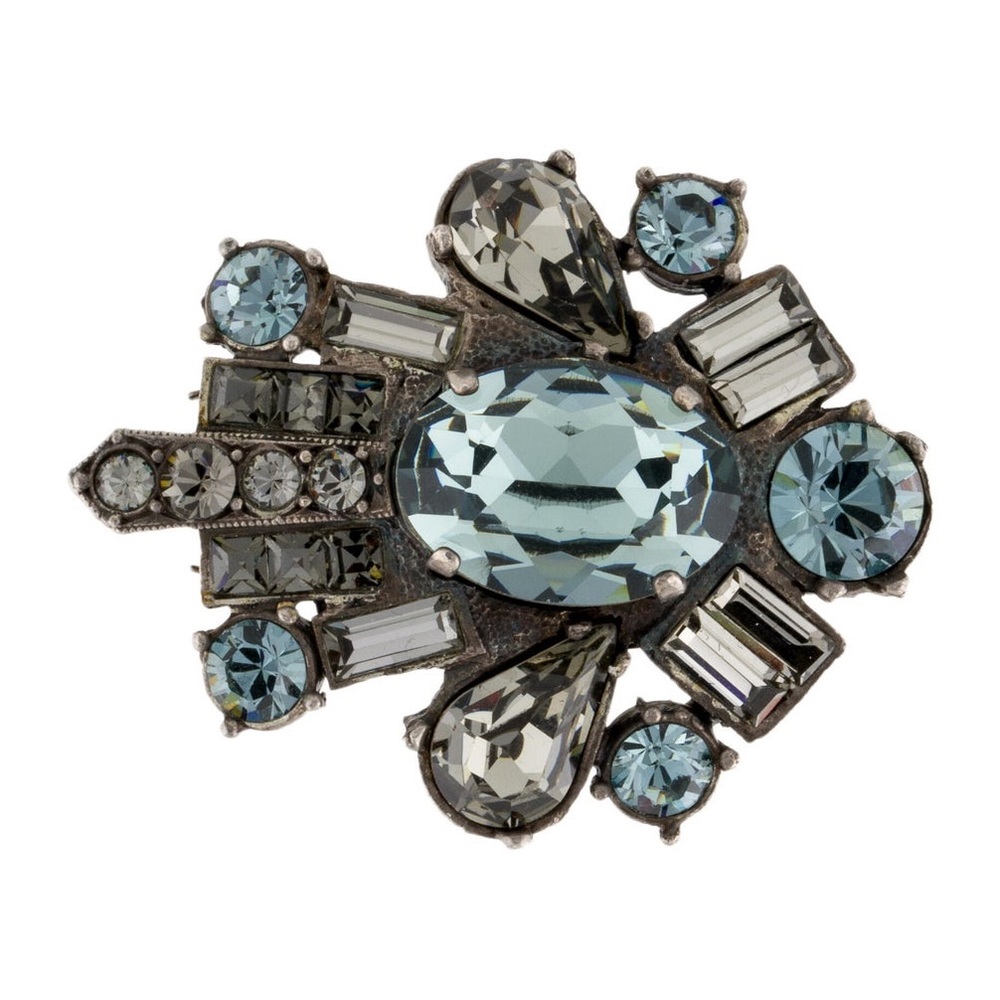 Lanvin blue crystal gunmetal brooch
